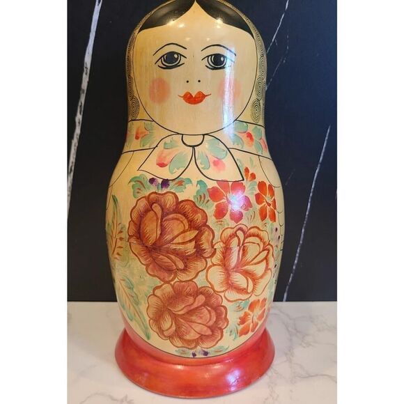 12½" & 9½" Russian Matryoshka Babushka Nesting Wooden Dolls Handmade 70s Two Pcs - Picture 11 of 16
